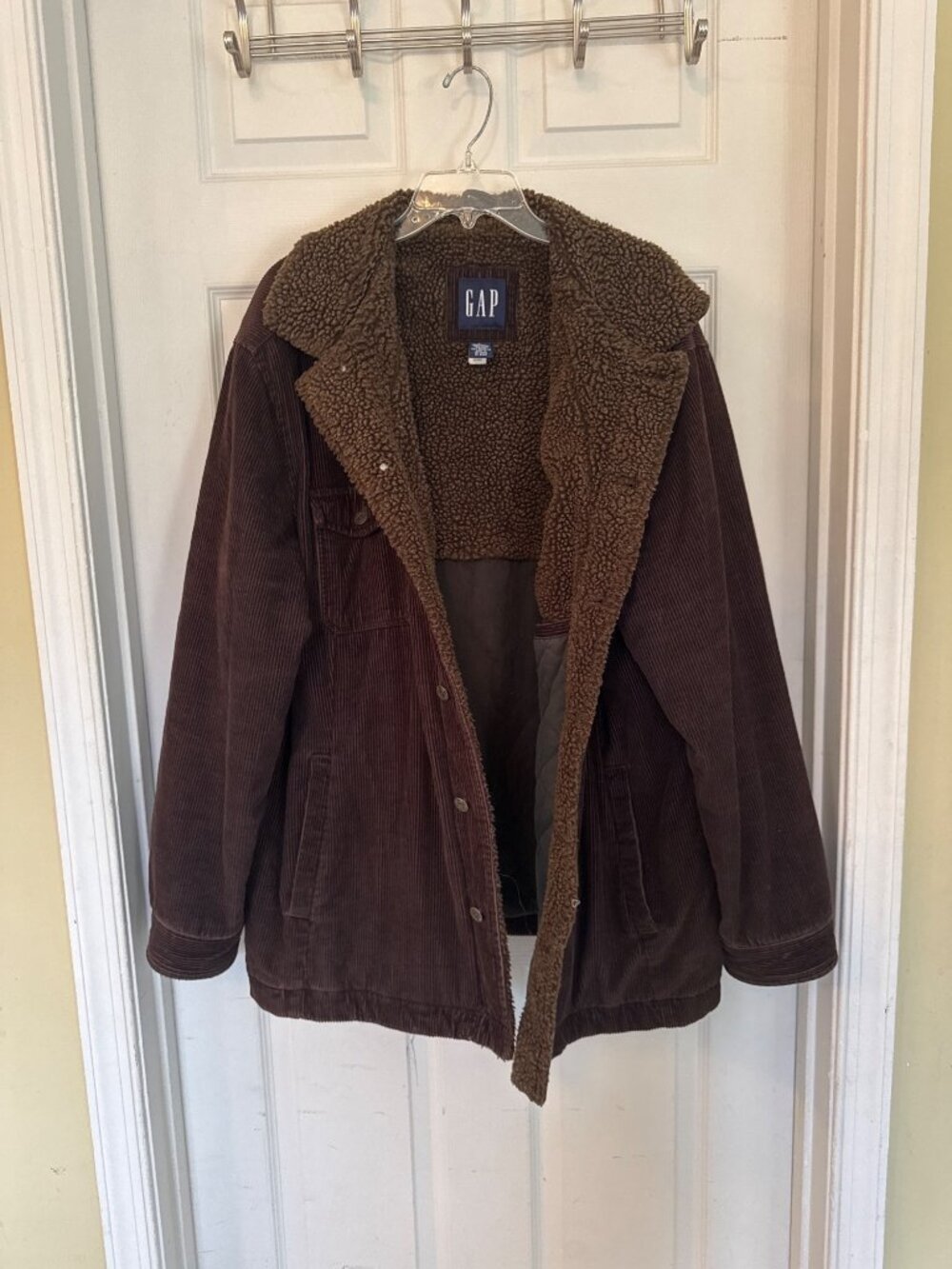 Vintage Y2K Brown Corduroy Fleece Lined Button Down Trucker Jacket Men's Large - Picture 3 of 9